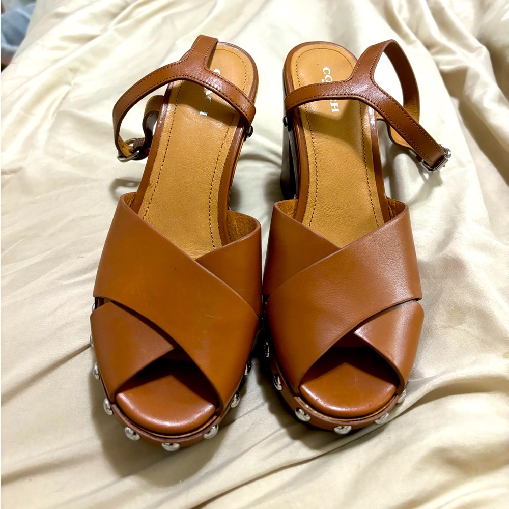 Coach Viola Soft Vegan Leather Platform Heels: Saddle Brown, Size 9 - Brand New